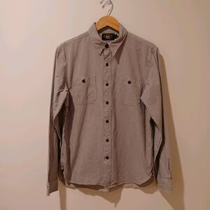 Double RRL Ralph Lauren Work Shirt Gray Stripe Button Front Mens M Oxford Cotton